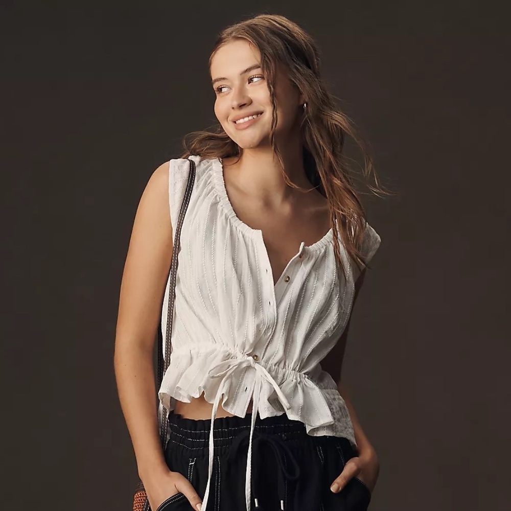 Anthropologie Top Blouse Tie-Waist Pilcro XL NEW - Picture 2 of 5